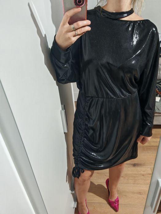 Sukienka czarna marszczona błyszcząca elegancka L xl xxl xxxl uni