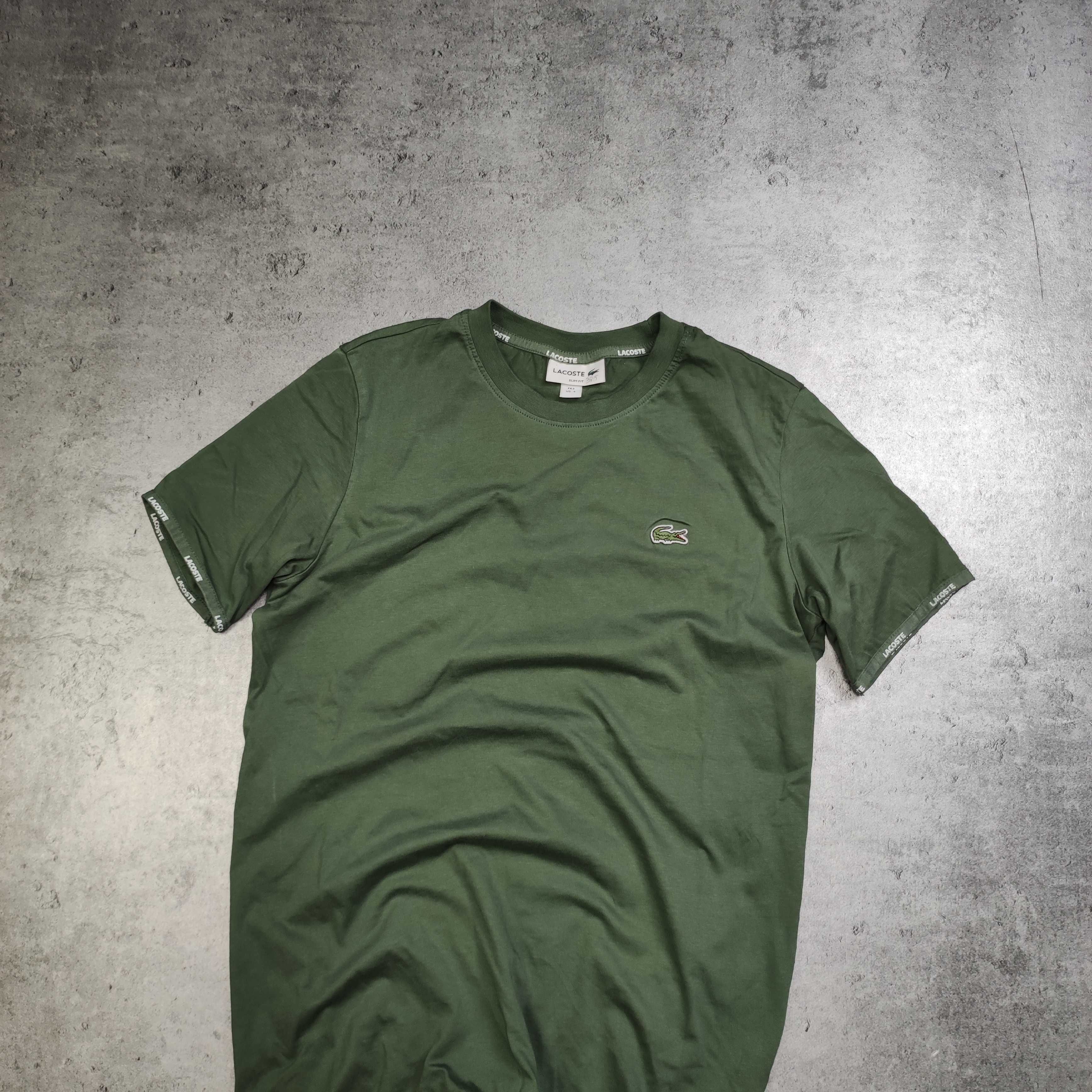MĘSKA Koszulka PREMIUM Bawełna Logo Haft Zielona Lacoste France Casual