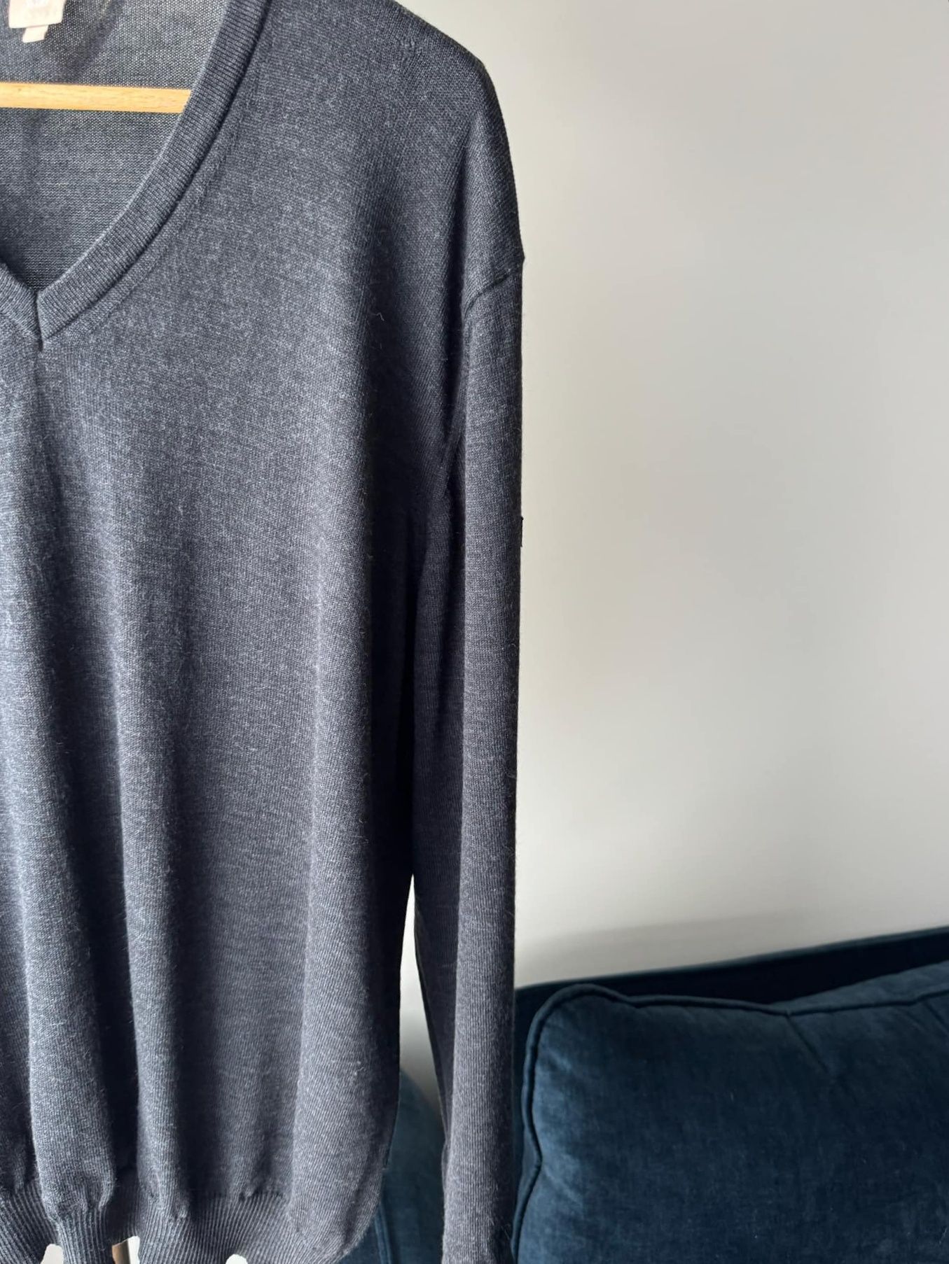 Sweter męski ciemny szary März Marz Classic 100% wełna L 40 XL 42