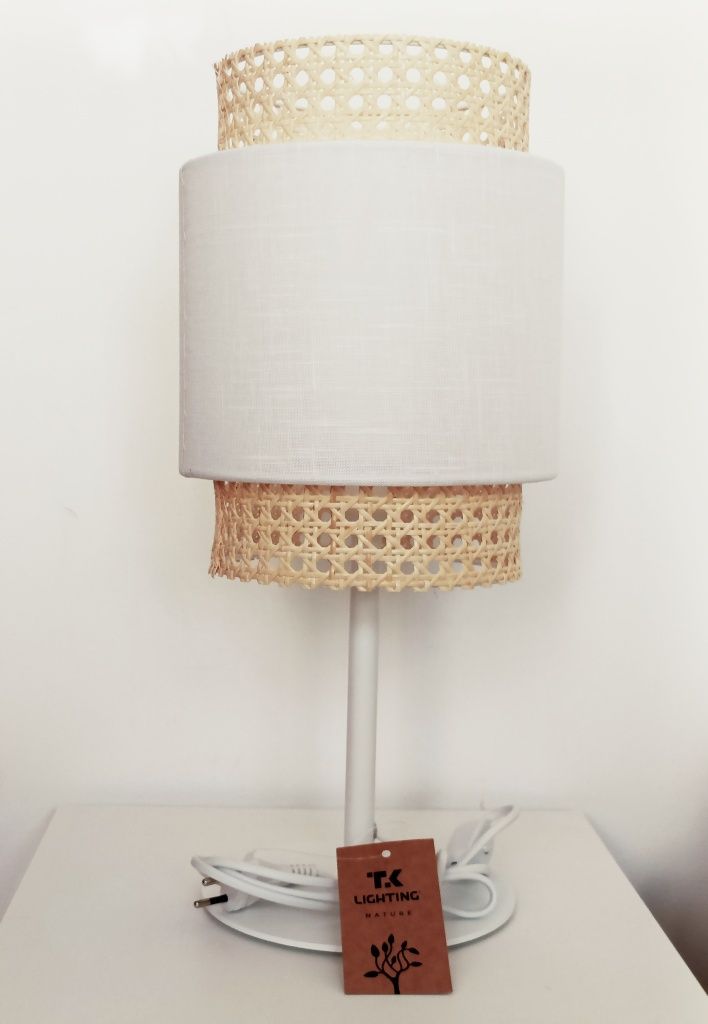 Lampka BOHO nocna rattanowa biała Agata Meble