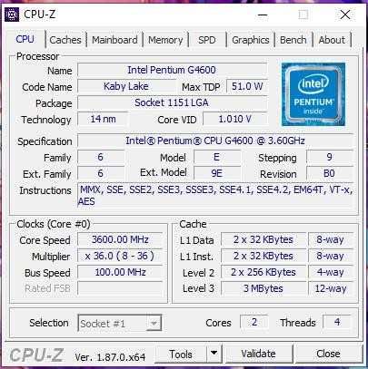 Процесор intel pentium Gold 4600(Kaby Lake)3.6ghz (2/4)