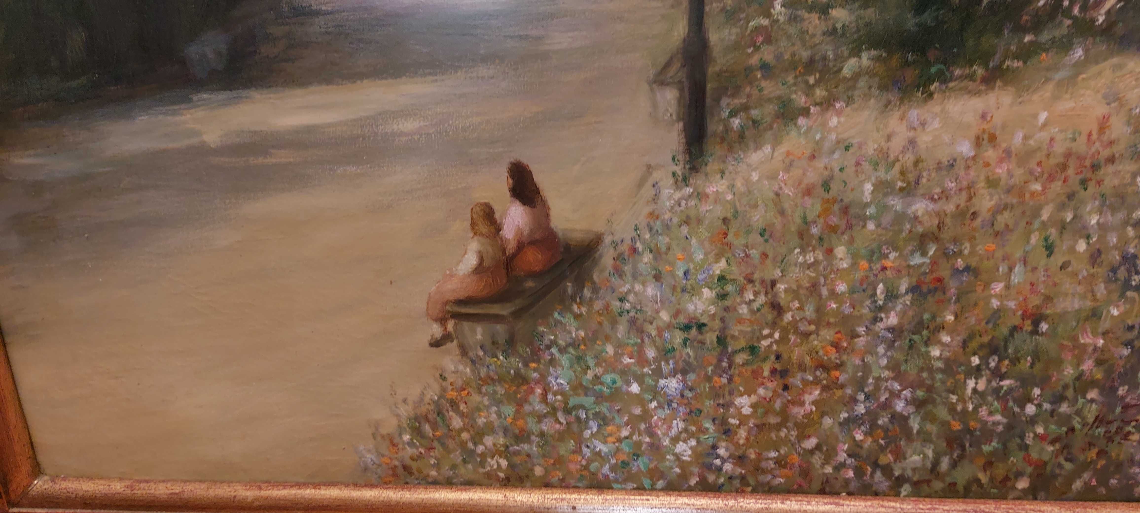 Quadro tela óleo grandes dimensões, moldura rica