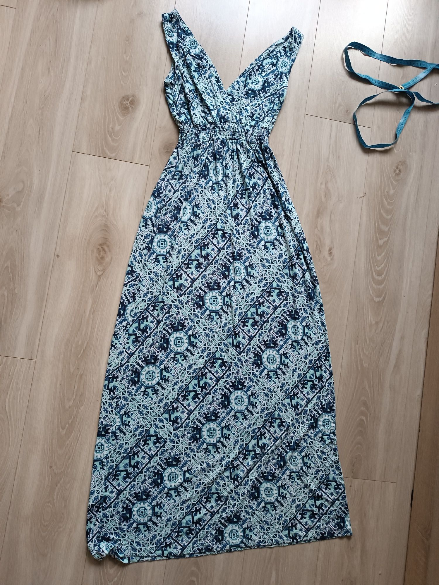 Esmara długa niebieska sukienka 36 S 38 M wzory wiskoza