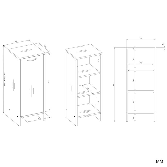 Szafka Łazienkowa NINA 1D Regał 1 Drzwi Słupek 3 Półki Łazienka BIAŁY