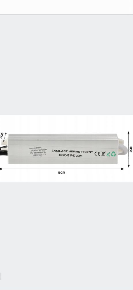 Zasilacz LED wodoodporny 2,5A 30W 12V IP67