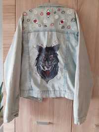 Kurtka jeansowa z wilkiem "see no evil" L House custom