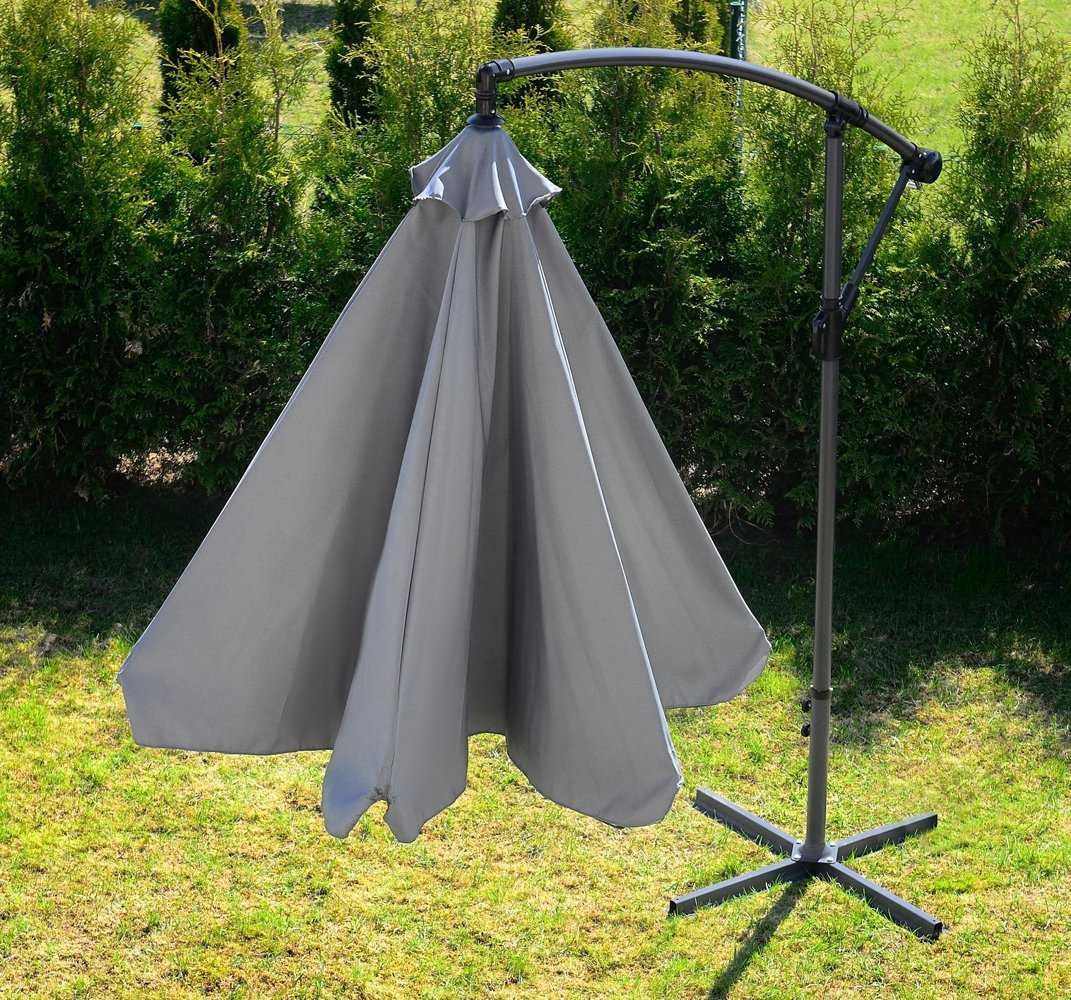 Parasol Ogrodowy Duży Składany Wysięgnik 350cm Szary Falbany Tarasowy