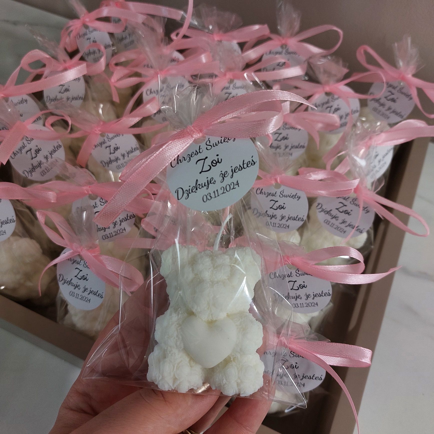 Miś z serduszkiem świeczka chrzest  roczek baby shower komunia