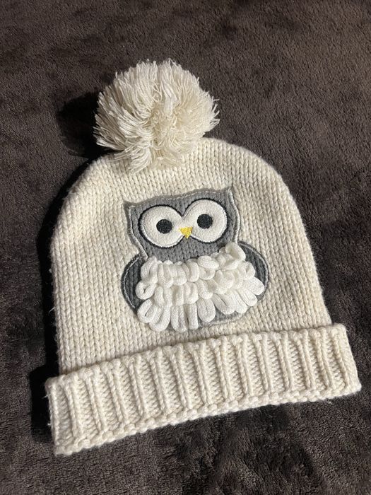 Beżowa damska czapka sowa zwierzak słodka cute hat pompon