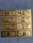 zestaw 8 sztuk banknotów dolarowych pozłacanych