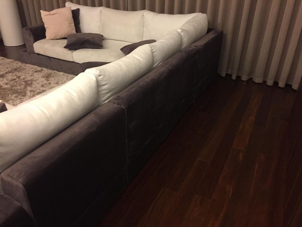 Sofá com Chaise Longue Ecosuede bicolor
