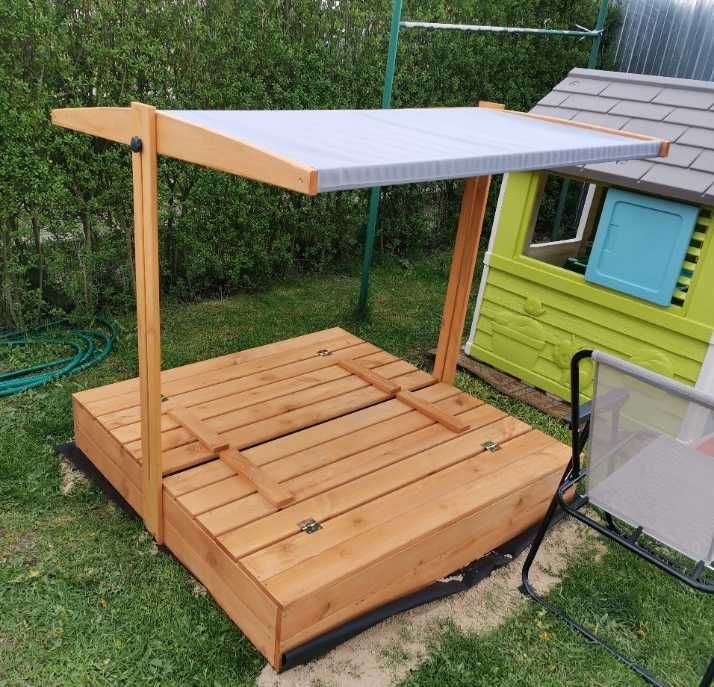 PIASKOWNICA DREWNIANA Z DASZKIEM zamykana piaskownica z ławkami 120cm