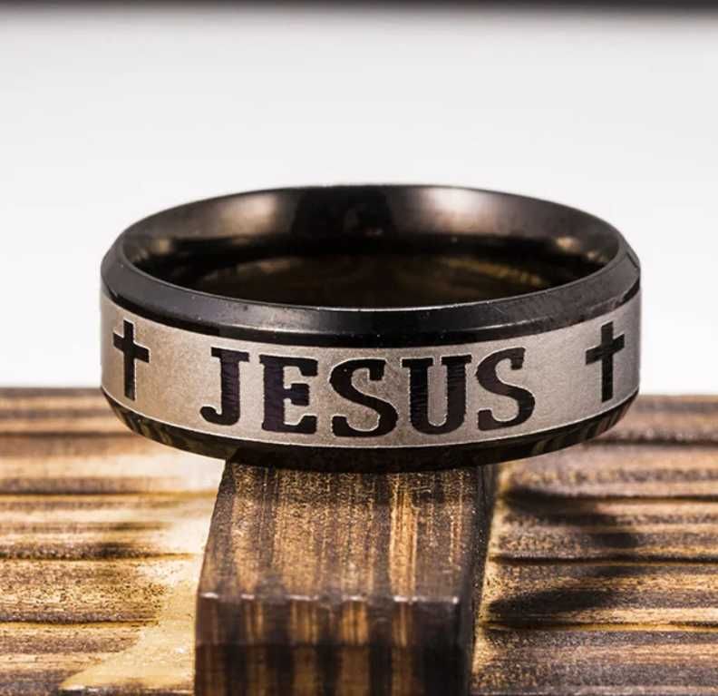 Anel “Jesus” de 8 mm em aço (unissex) ( Tamanhos na descrição ).