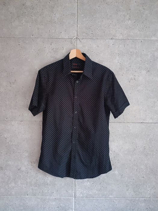 Nowa czarna koszula męska na krótki rękaw Zara s białe kropeczki baweł