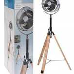 Metalowy wentylator stojący Tripod, 135cm, czarny,drewno