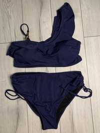 Granatowy strój kąpielowy dwuczęściowy bikini falbanka 50 52 5xl 6xl
