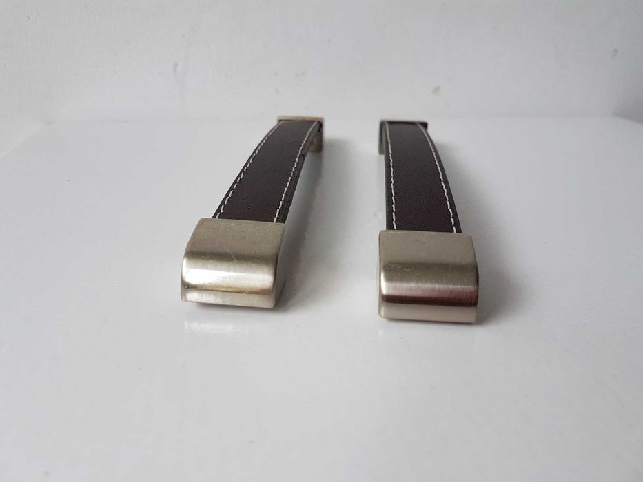 Nowy skórzany uchwyt meblowy rączka Kolor brąz Chrom x 2szt 18,5cm