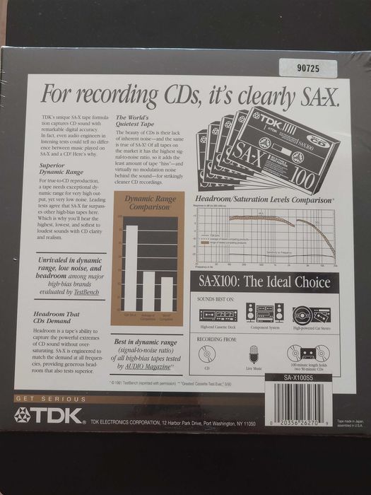 TDK SA-X 100 zestaw 5 kaset na rok 1991 rynek Amerykański