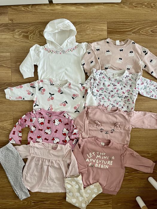 Zestaw ubranek dla dziewczynki 92 86 h&m reserved bluzki legginsy róż