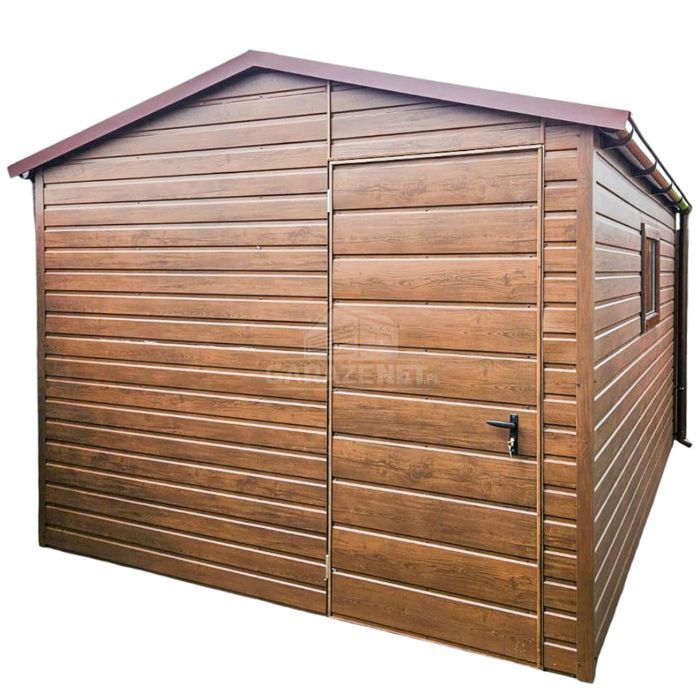 SCHOWEK DOMEK OGRODOWY 3X4 M - Drzwi Okno Rynny Ciemny Orzech TS758