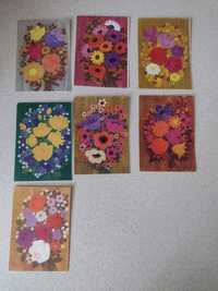 Kartki z kwiatami grafika Halina Gutshe lata 70-te