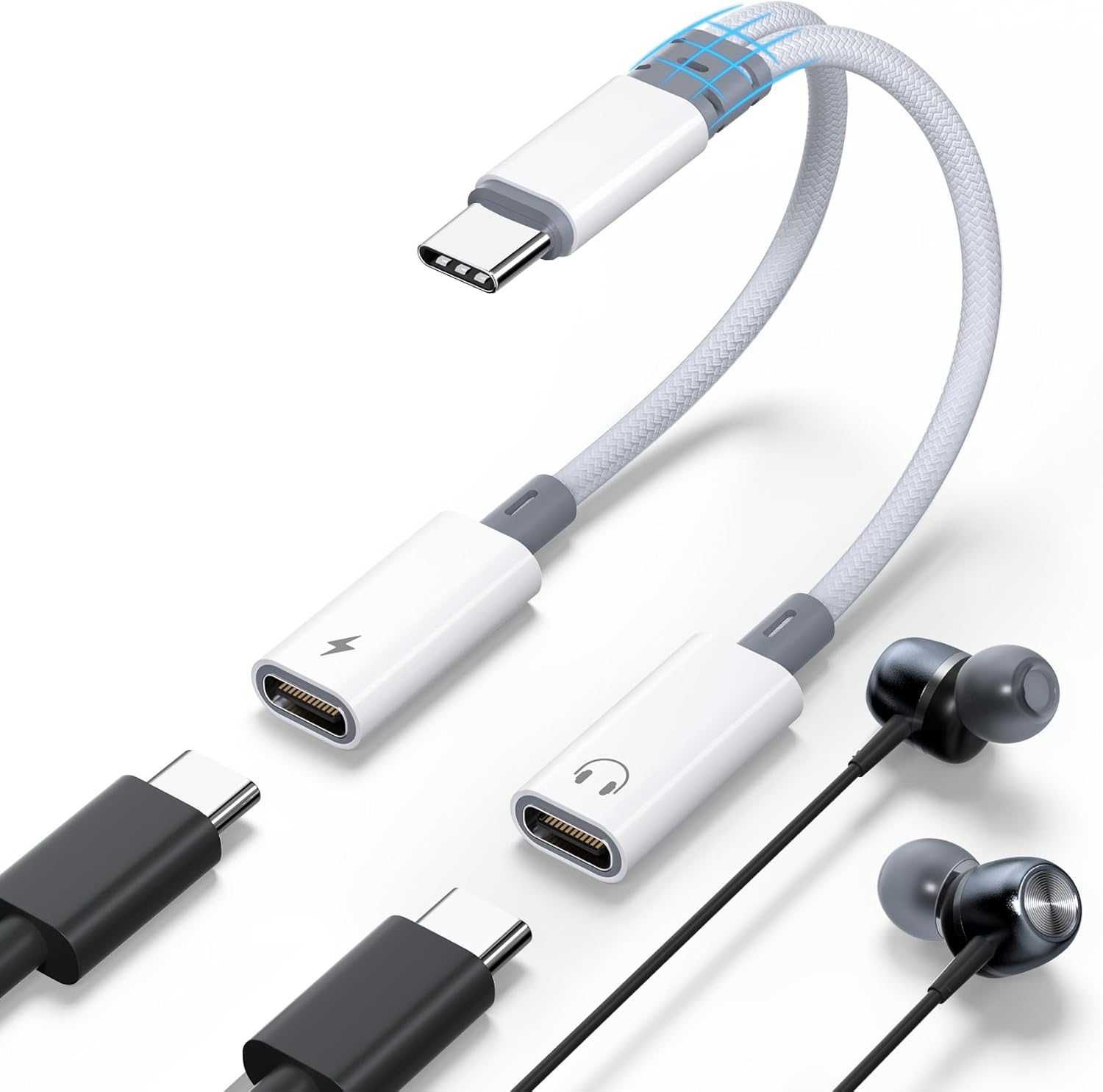 Podwójny adapter USB-C 2 w 1 rozdzielacz słuchawkowy USB-C i ładowarka