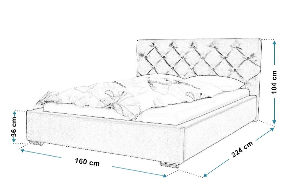 Łóżko LUX11 Glamour 140x200 stelaż pojemnik kryształki