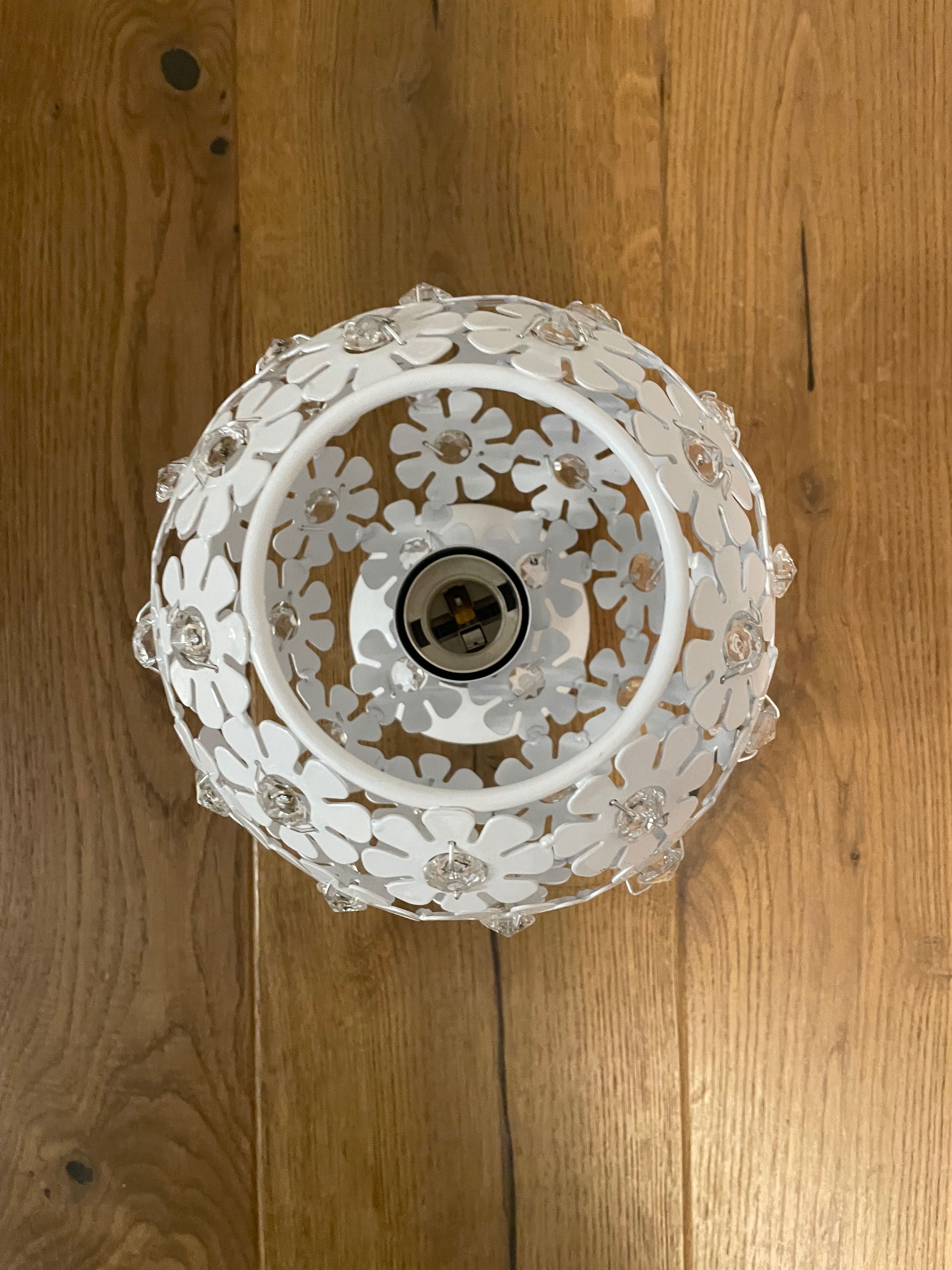 Piękna lampa wisząca kwiat biały metal kryształki + kinkiet