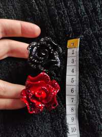 Pierścionek czarna róża czerwona 18mm goth vintage