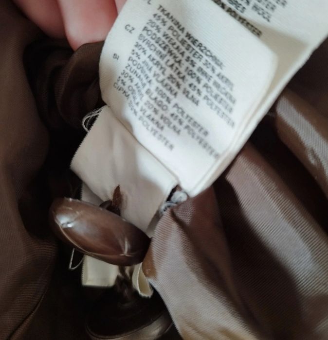 Piękny stylizowany płaszcz w kratkę brąz taliowany 38 M retro styl