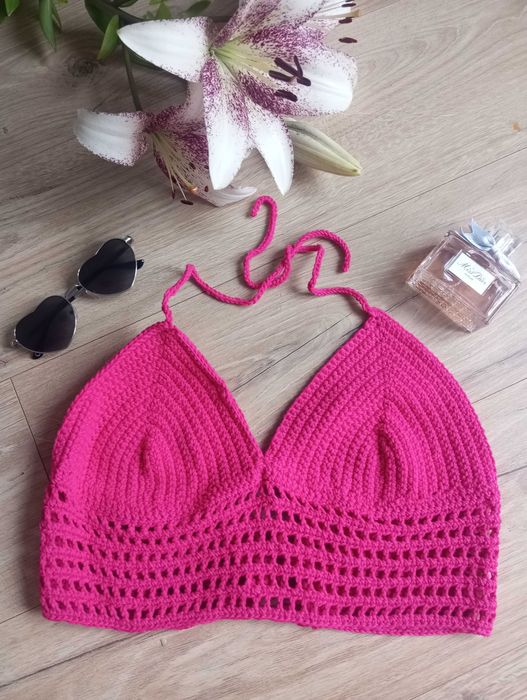 Bikini top na szydełku, bawełna, miseczka C