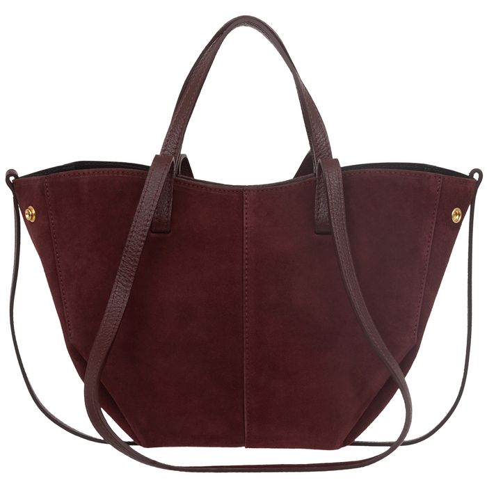 VERA PELLE torebka zamszowa shopper mała rozpinana V686 c.bordowa