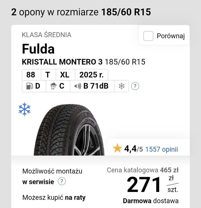 Opony zimowe* 185 60 R15* Fulda Kristal Montero 3* Bieżnik 6.3 mm*