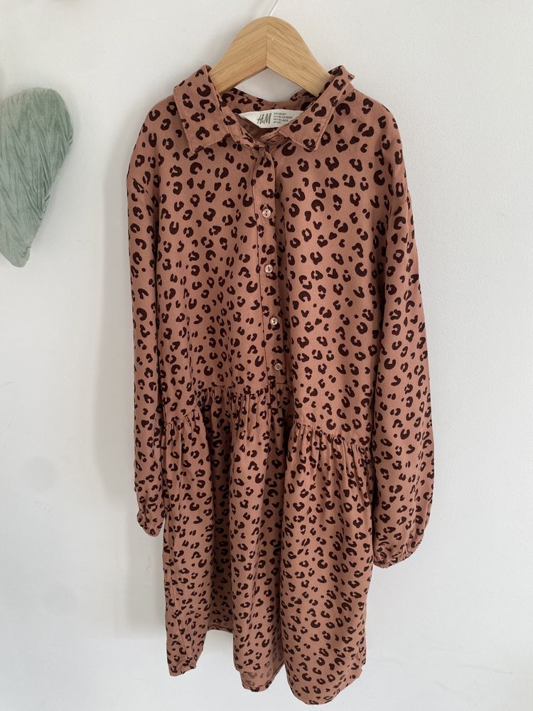 Sukienka h&m 128 brązowa ruda cętki wiskoza