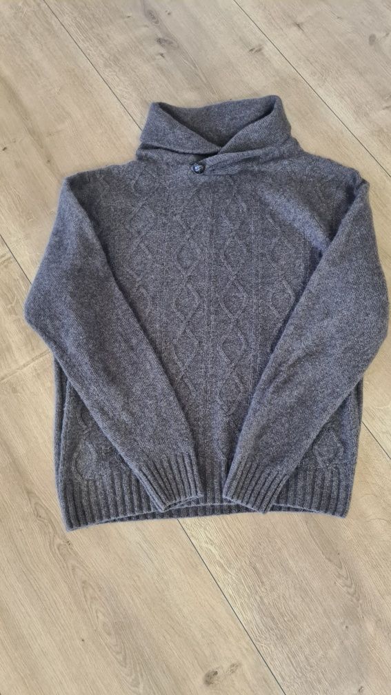 Sweter, Golf. 68% Wełna Wool. Brązowy. Warkocze plecionki. XL