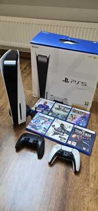 konsola PS5 z napędem blu-Rey + 2 pady + 6 gier stan BDB