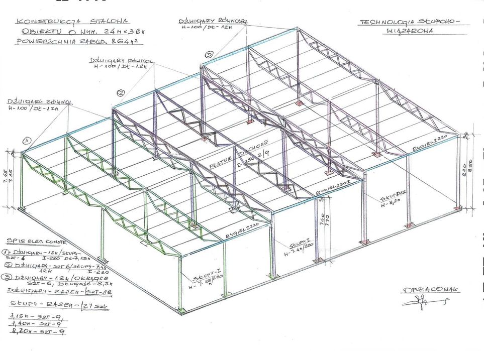 Konstrukcja stalowa 24 x 36 x 8,4 Słupowo dźwigarowa