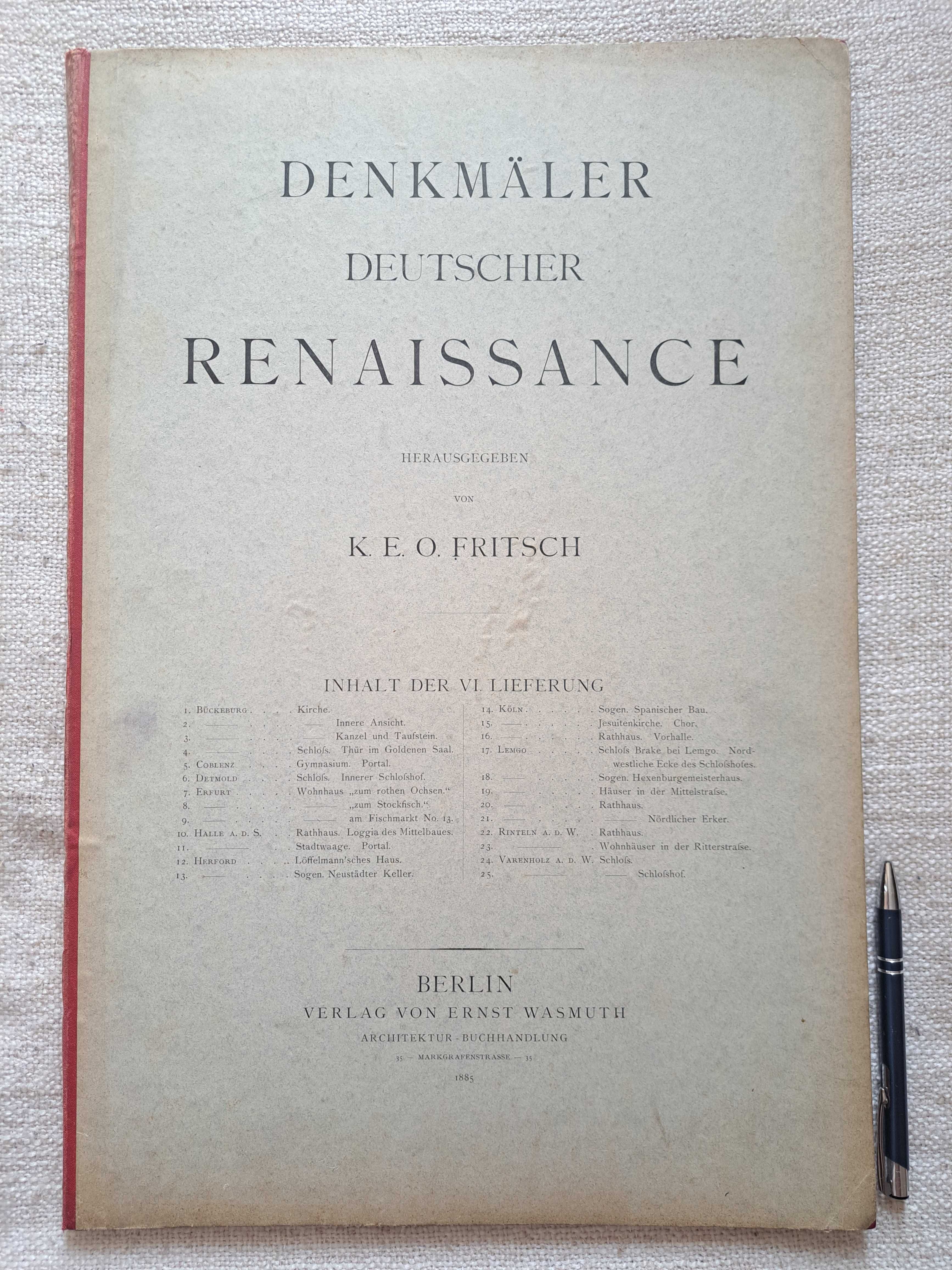 1885 rok. Zabytki niemieckiego renesansu. 50 cm. Architektura