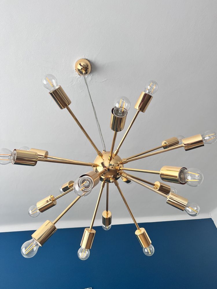 Designerska złota lampa sufitowa 18 punktowa