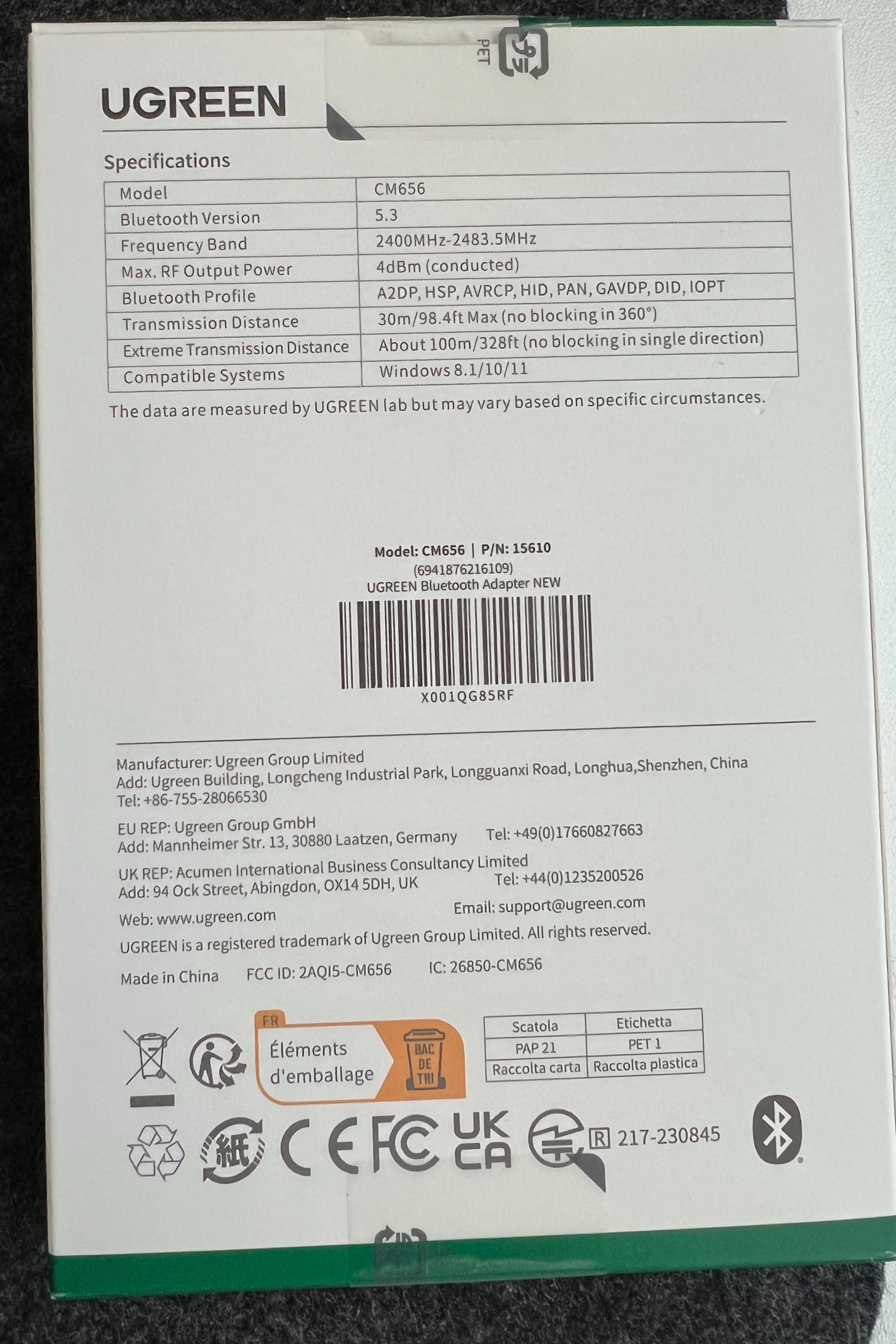 UGREEN Adapter Bluetooth standard 5.3