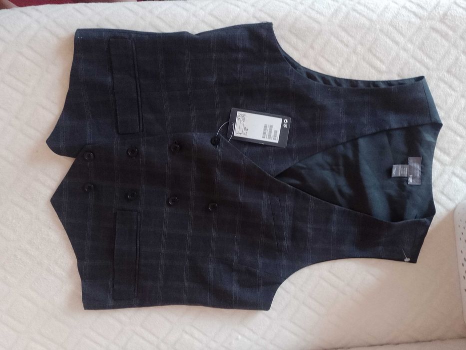 (M) H&M/ Dwurzędowa kamizelka garniturowa w kratę z Londynu, NOWA