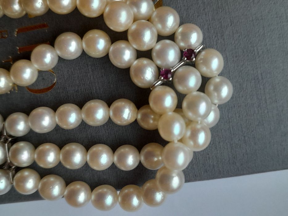 Piękny Naszyjnik Złociste Perły 8.3mm Diamenty Złoto 750