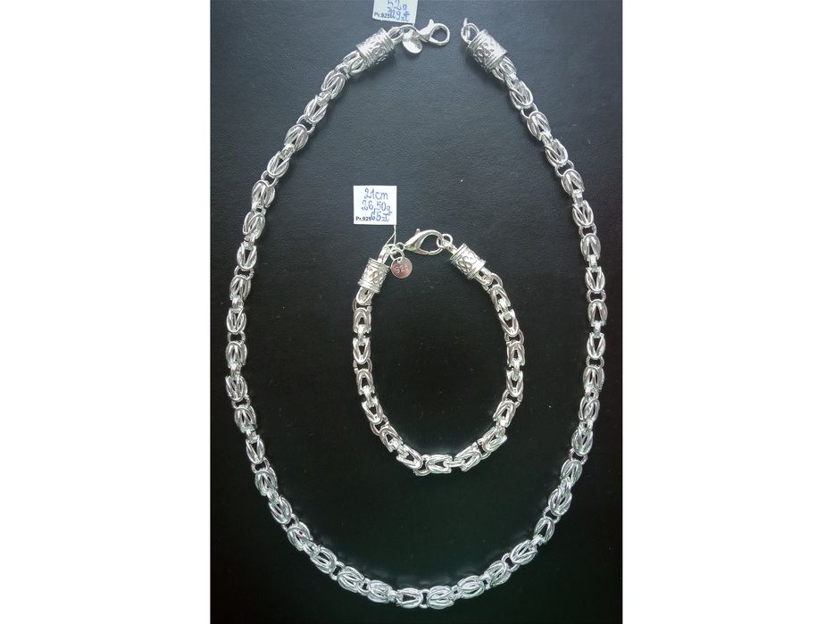 925 Posrebrzany Nowy Masywny Zestaw Komplet Splot Królewski 6mm