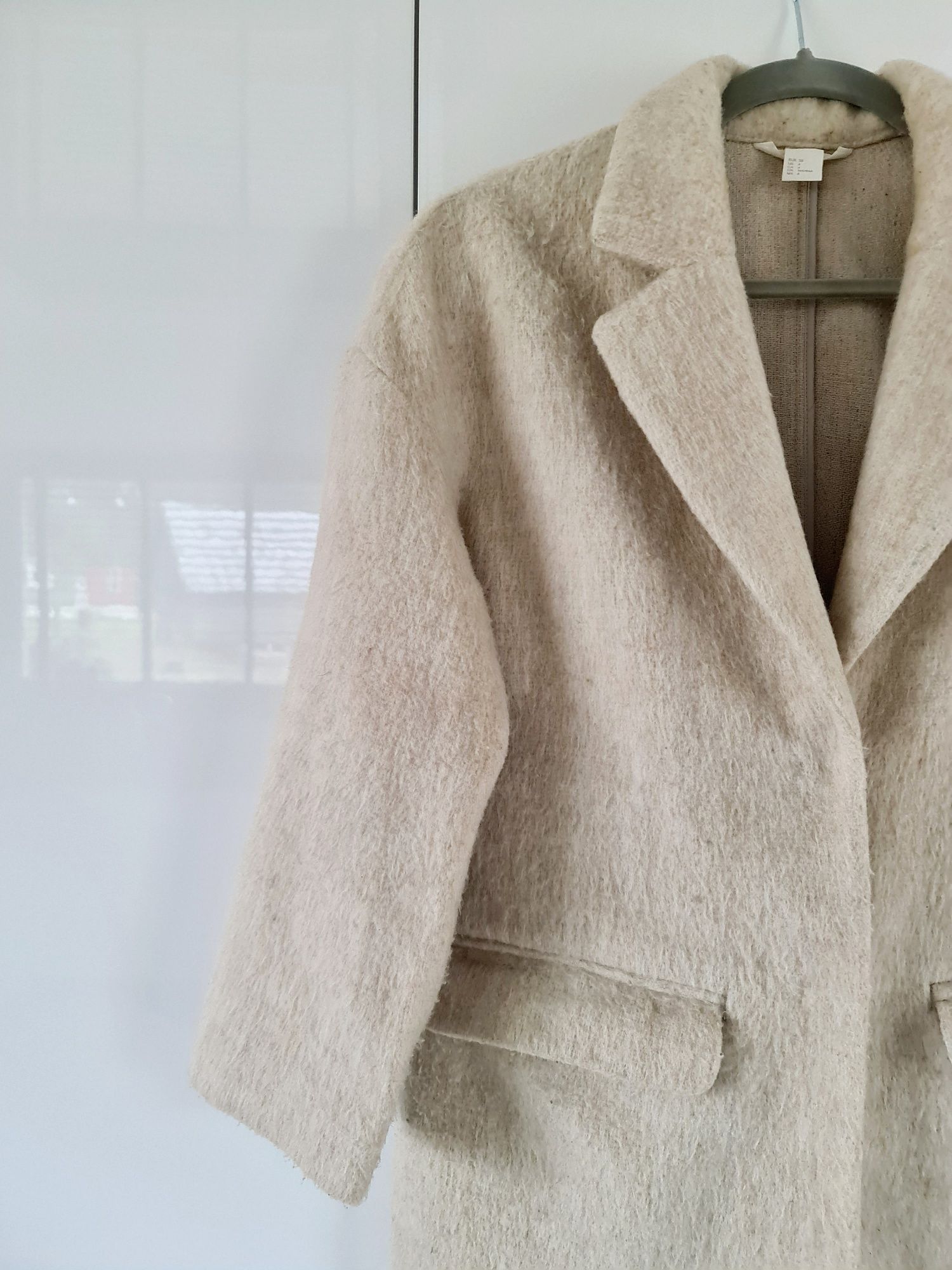 H&M płaszcz beżowy wełniany wełna długi klasyczny wiosenny wiosna S 36