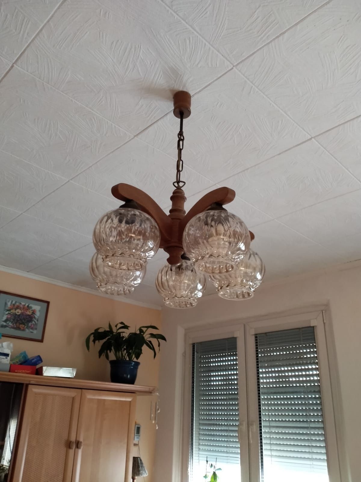 Żyrandol drewno lampa 5 punktowy