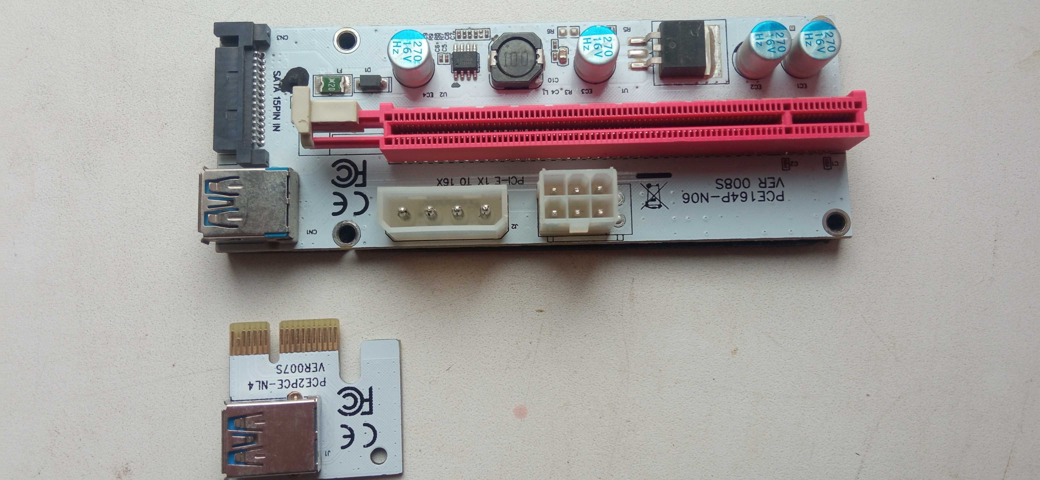 Рейзер PCI Express Ver.008S PCI-E 1X to 16X (6 pin/MOLEX/Sata) USB 3.0