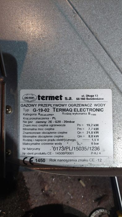 Rurka łacznik do piecyka gazowego TERMET G-19-02 TERMAQ
