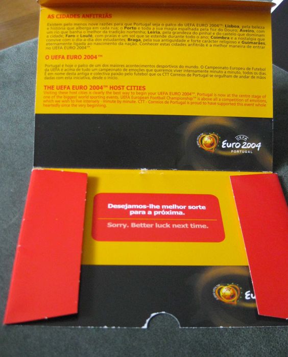 Conjunto de 8 Bilhetes Postais da Cidades do Euro 2004 c/ Selo