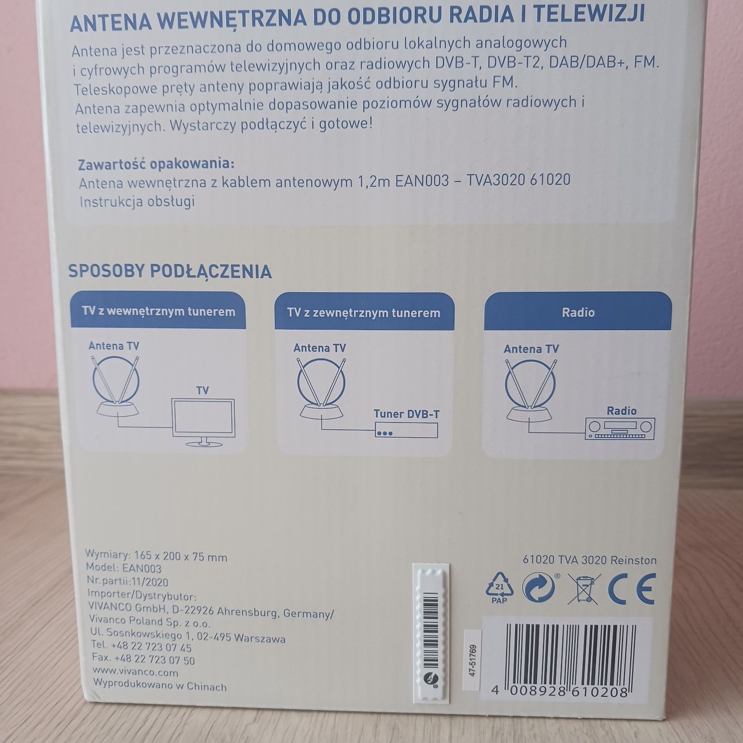 Antena pokojowa do odbioru tv i radia