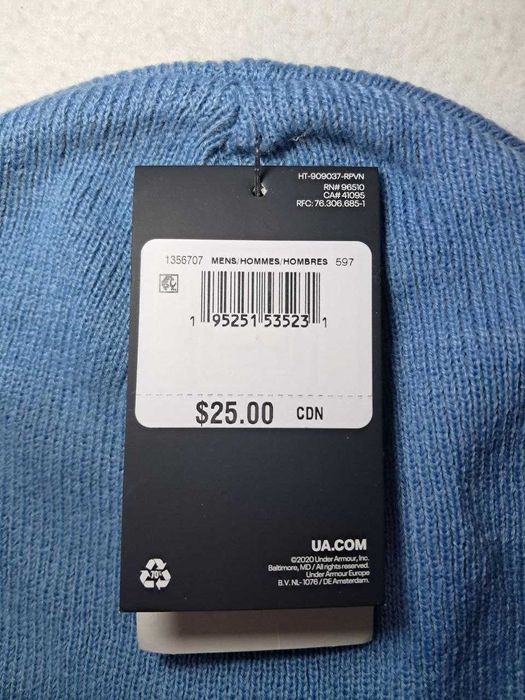 Блакитна шапка UA Halftime Cuff Under Armour Обхват 54.9 см-60.6 см